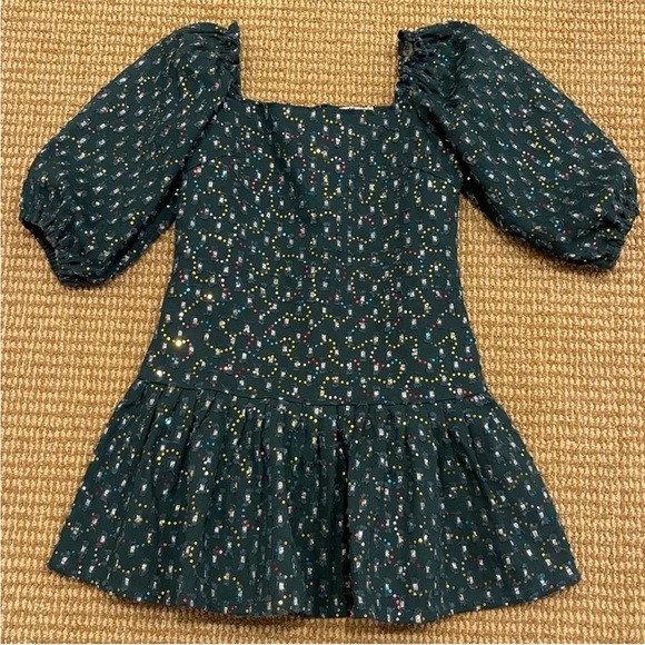 Queen of Sparkles Dark Green Denim Drop Waist Sequin Dress Size Large - Picture 14 of 16